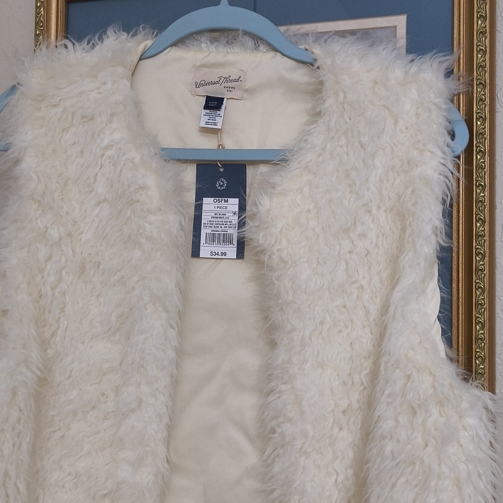 Cream Faux Fur Vest With Pockets Fall Winter Pumpkin Patch Holidays Contemporary - Picture 2 of 10